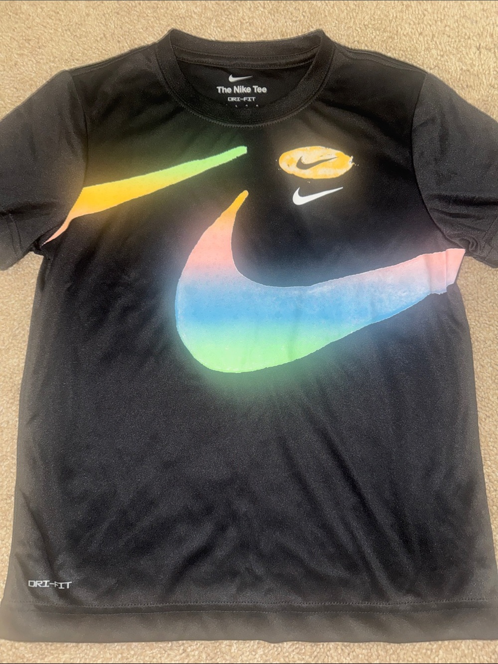 Nike Dri-Fit Black Short Sleeve Tee with Rainbow Gradient Swoosh